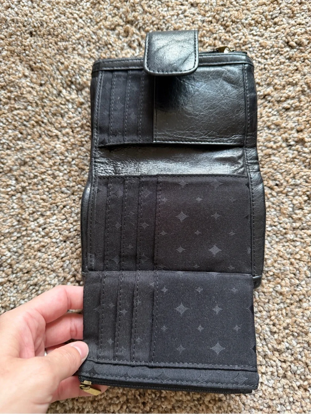 FOSSIL Vintage Black Leather Wallet with Gold Emblem